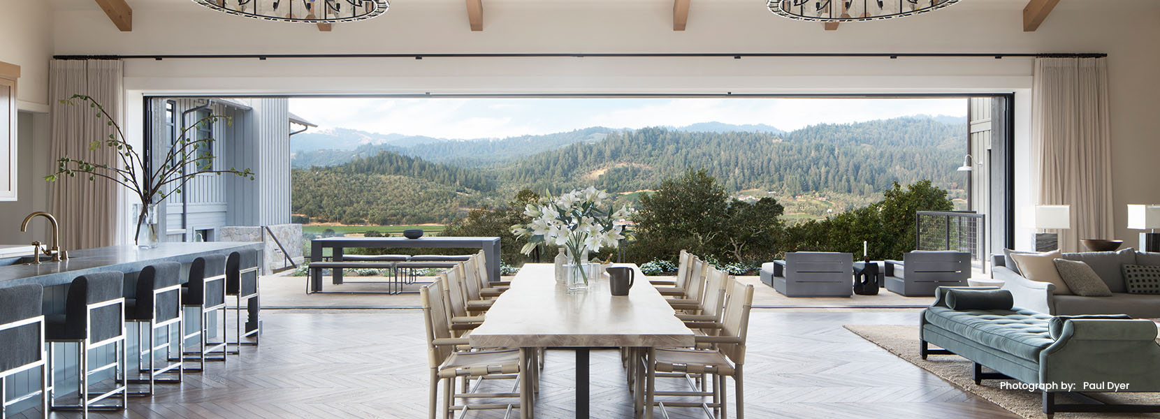 Great room with steel window walls and Texas views — Ironwood Windows & Doors